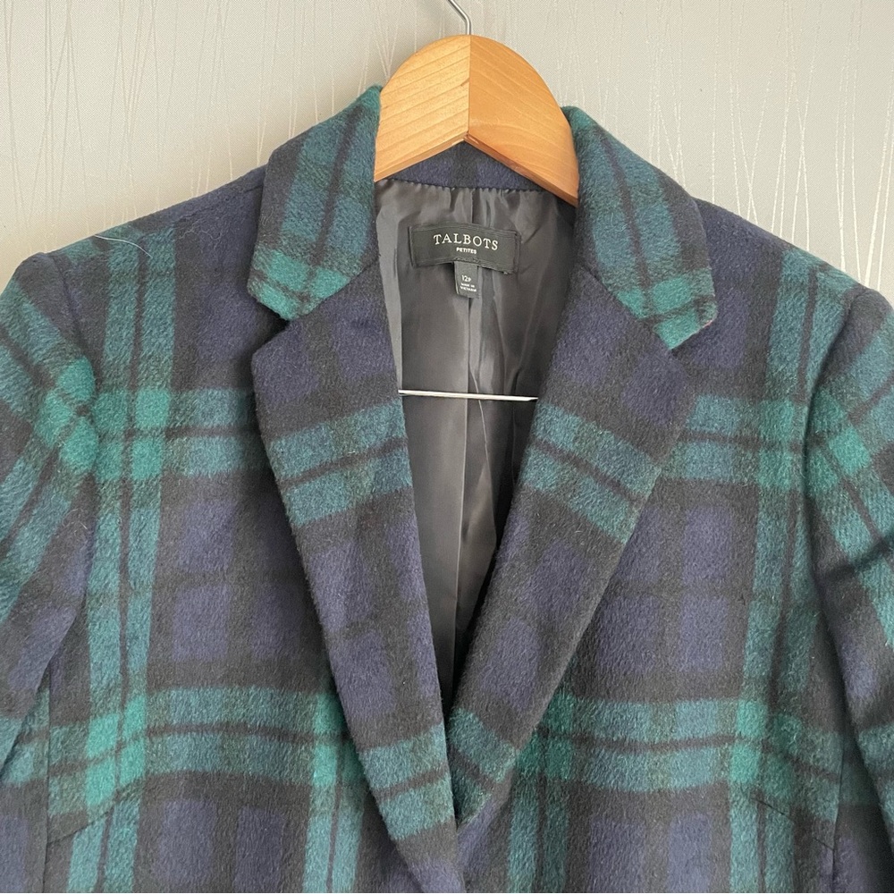 Talbots Green Tartan Plaid Wool Blend Blazer 12 Petite - Picture 3 of 11
